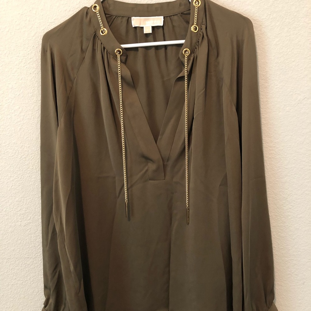 MICHAEL Michael Kors Silk Blouse with Gold Chain